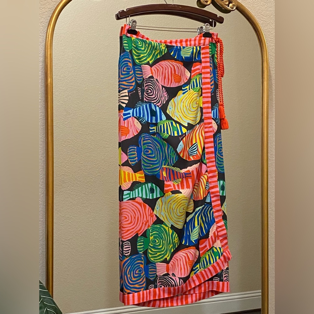 Farm Rio for Anthropologie Fish-Print Midi Skirt Size M - Picture 4 of 12